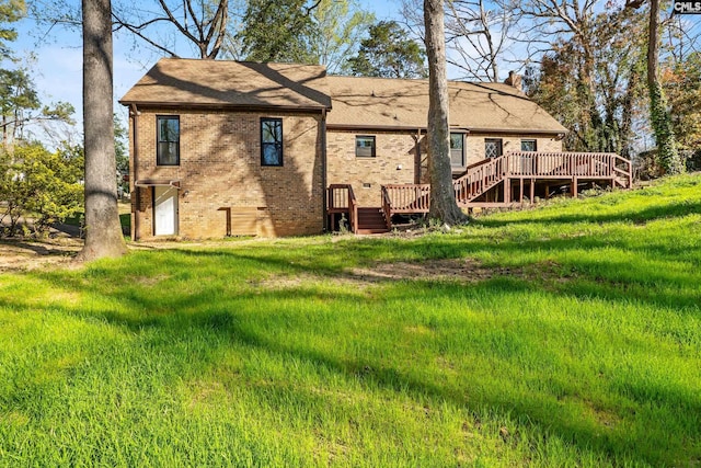 301 Colony Hill Rd, Lexington, SC 29072 - rear view of property featuring a deck, brick siding, stairs, and roof with shingles