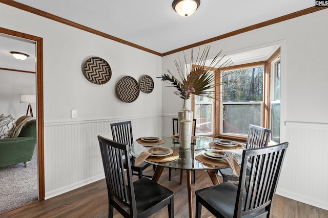 301 Colony Hill Rd, Lexington, SC 29072 - dining room featuring wood finished floors, a wainscoted wall, and crown molding