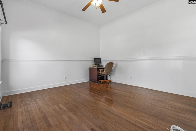 705 Kinlock Ct, Columbia, SC 29223 - unfurnished office with ceiling fan, wood finished floors, and crown molding