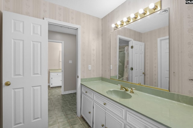 705 Kinlock Ct, Columbia, SC 29223 - bathroom featuring vanity, wallpapered walls, and tile patterned floors