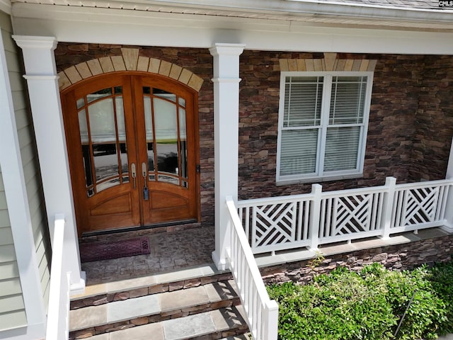 116 Avington Ln, Columbia, SC 29229 - entrance to property with stone siding, covered porch, and french doors