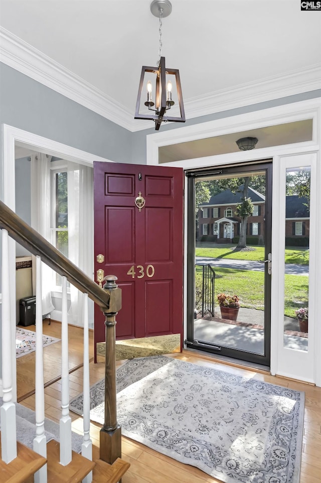 430 Hampton Creek Ct, Columbia, SC 29209 - entrance foyer featuring a chandelier, crown molding, stairway, and wood finished floors