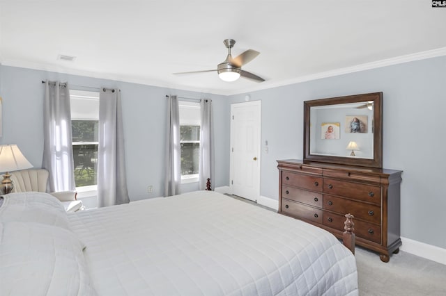 430 Hampton Creek Ct, Columbia, SC 29209 - bedroom featuring light colored carpet, ornamental molding, and a ceiling fan