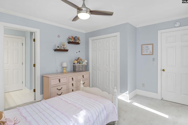 430 Hampton Creek Ct, Columbia, SC 29209 - carpeted bedroom featuring crown molding, a closet, and ceiling fan