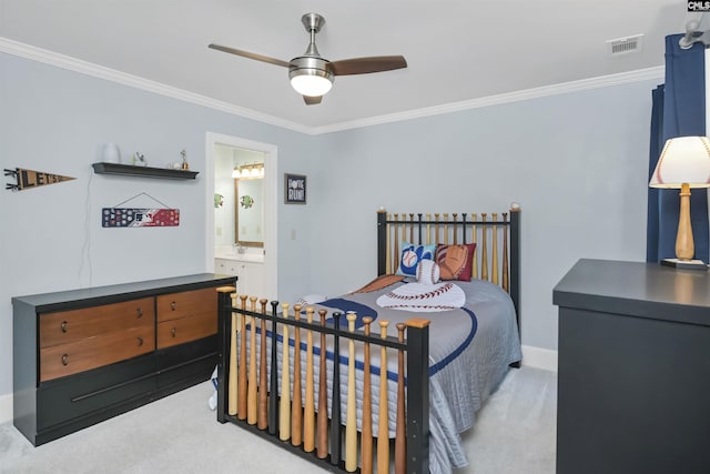 430 Hampton Creek Ct, Columbia, SC 29209 - bedroom featuring crown molding, carpet floors, ceiling fan, and connected bathroom
