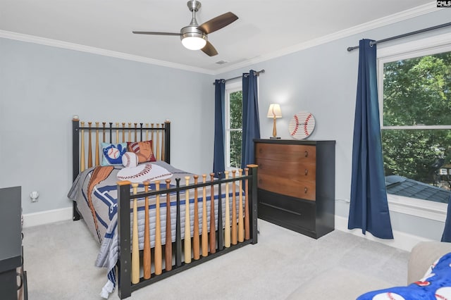 430 Hampton Creek Ct, Columbia, SC 29209 - bedroom featuring carpet floors, ornamental molding, and ceiling fan