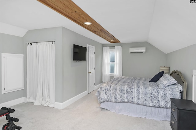 430 Hampton Creek Ct, Columbia, SC 29209 - bedroom with a wall mounted AC, lofted ceiling, and carpet floors