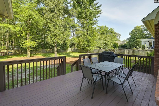 430 Hampton Creek Ct, Columbia, SC 29209 - wooden terrace featuring outdoor dining space, a fenced backyard, area for grilling, and a playground