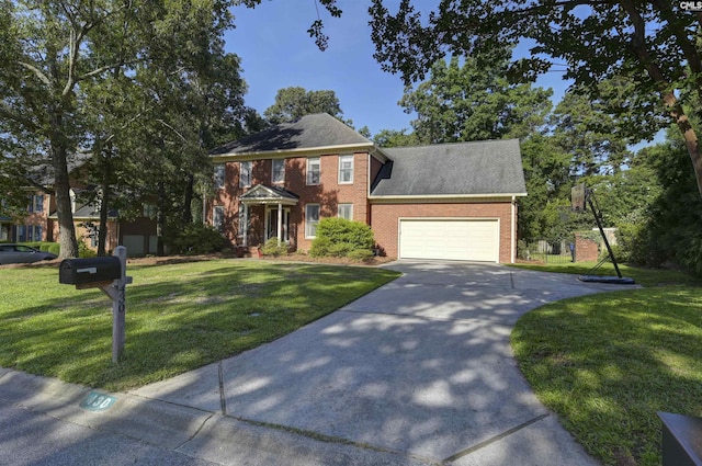 430 Hampton Creek Ct, Columbia, SC 29209 - view of front facade with driveway, brick siding, a garage, a front yard, and a shingled roof
