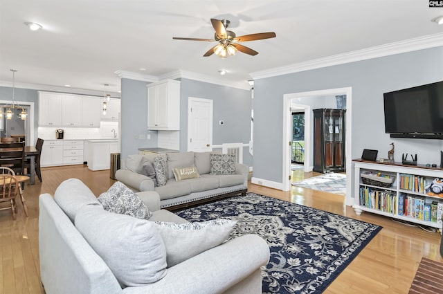 430 Hampton Creek Ct, Columbia, SC 29209 - living area featuring ornamental molding, ceiling fan, and light wood finished floors