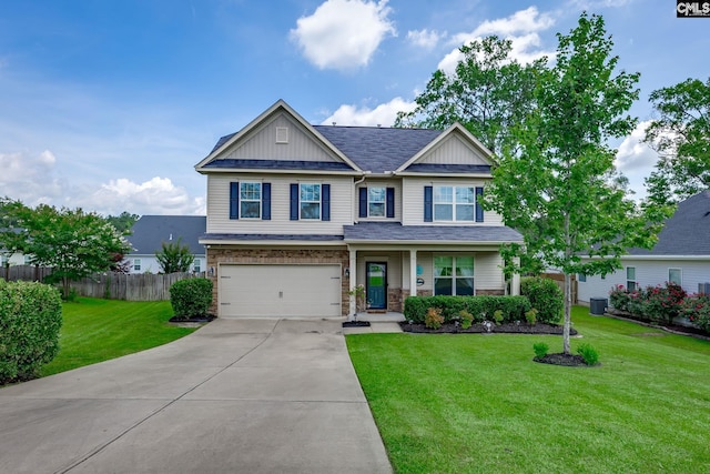 22 Kentucky Derby Ct, Lugoff, SC 29078 - craftsman-style house with an attached garage, board and batten siding, concrete driveway, a shingled roof, and brick siding