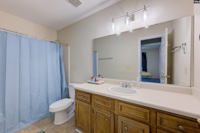 241 Friarsgate Blvd, Irmo, SC 29063 - bathroom with vanity, tile patterned floors, a shower with shower curtain, and a textured ceiling