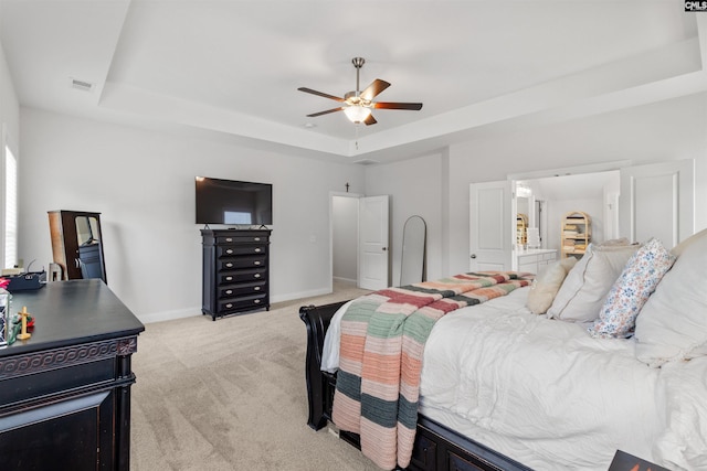 214 Chapin Brook Ct, Chapin, SC 29036 - bedroom featuring a raised ceiling, light colored carpet, and a ceiling fan