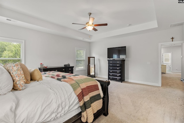 214 Chapin Brook Ct, Chapin, SC 29036 - bedroom with light carpet, a raised ceiling, and ceiling fan
