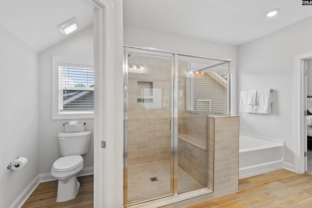 214 Chapin Brook Ct, Chapin, SC 29036 - full bath featuring wood finished floors, a bath, a stall shower, and lofted ceiling