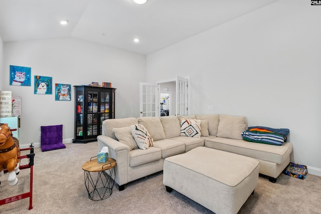 214 Chapin Brook Ct, Chapin, SC 29036 - living area featuring carpet floors, french doors, lofted ceiling, and recessed lighting