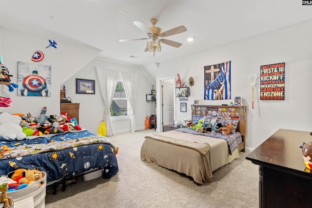 214 Chapin Brook Ct, Chapin, SC 29036 - bedroom with carpet floors, ceiling fan, vaulted ceiling, and recessed lighting