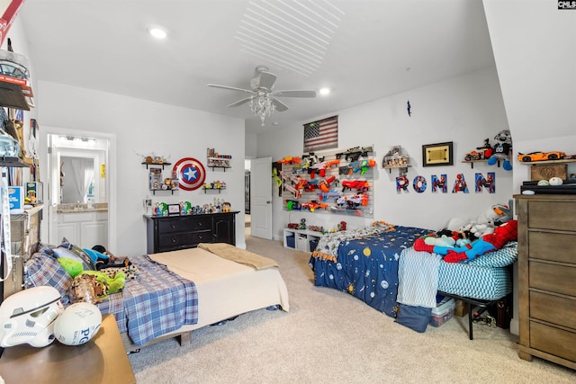 214 Chapin Brook Ct, Chapin, SC 29036 - bedroom with carpet, recessed lighting, connected bathroom, and a ceiling fan