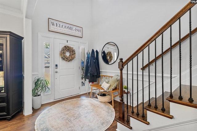 214 Chapin Brook Ct, Chapin, SC 29036 - entrance foyer featuring wood finished floors, stairs, crown molding, and a high ceiling