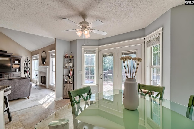 4 Beckworth Ct, Irmo, SC 29063 - dining space featuring a ceiling fan, healthy amount of natural light, a fireplace, and a textured ceiling