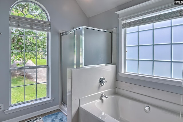 4 Beckworth Ct, Irmo, SC 29063 - full bath featuring a stall shower, a bath, and lofted ceiling