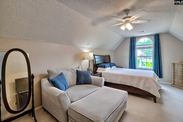 4 Beckworth Ct, Irmo, SC 29063 - bedroom with carpet, ceiling fan, lofted ceiling, and a textured ceiling