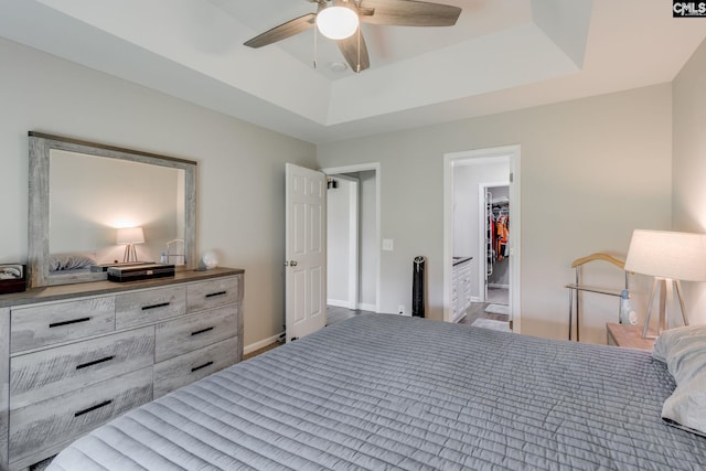 938 Farnsworth Dr, Hopkins, SC 29061 - bedroom with a tray ceiling, a walk in closet, and ceiling fan