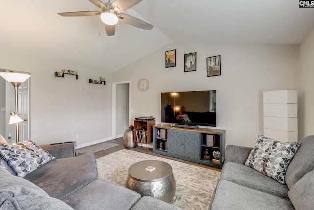 938 Farnsworth Dr, Hopkins, SC 29061 - living room with ceiling fan, vaulted ceiling, and wood finished floors