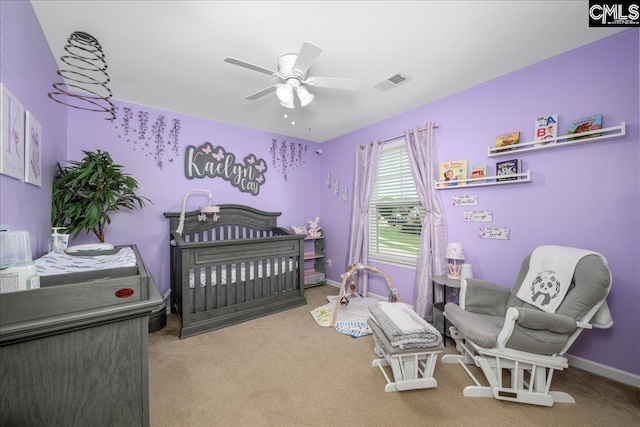 620 Blue Ledge Cir, Lexington, SC 29072 - bedroom featuring a crib, carpet floors, and ceiling fan