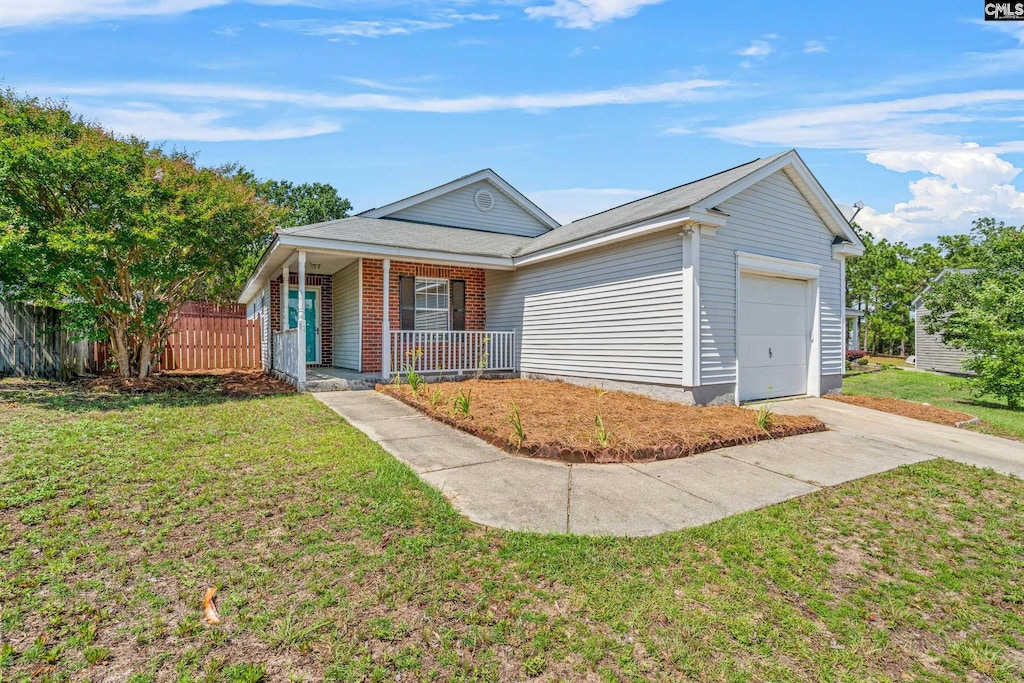 11 Brushwood Ct, Columbia, SC 29220 - ranch-style home with a porch, a garage, driveway, and brick siding