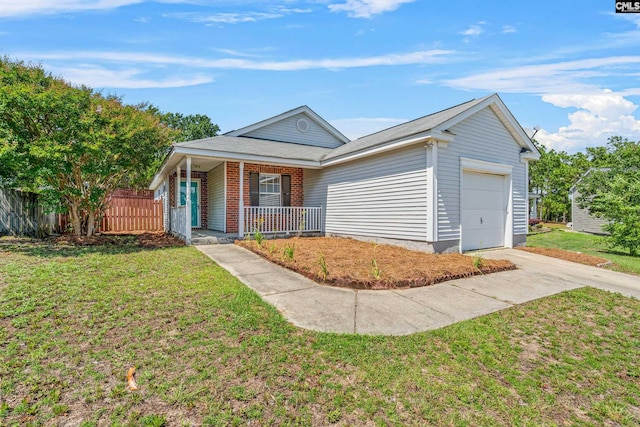 11 Brushwood Ct, Columbia, SC 29220 - ranch-style home with a porch, a garage, driveway, and brick siding