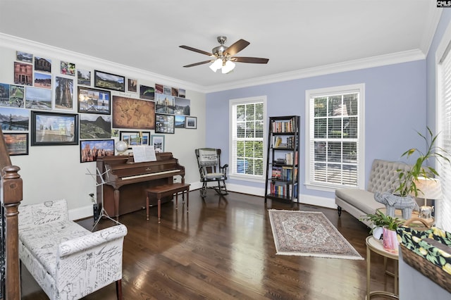 3722 Heyward St, Columbia, SC 29205 - sitting room featuring ceiling fan, crown molding, and wood finished floors