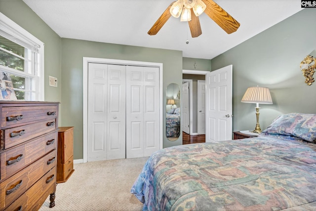 3204 Windmill Rd, Leesville, SC 29070 - bedroom with carpet floors, a closet, and a ceiling fan