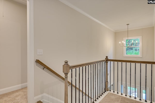 20 Belfast Ct, North Augusta, SC 29860 - staircase with a chandelier, crown molding, and carpet flooring