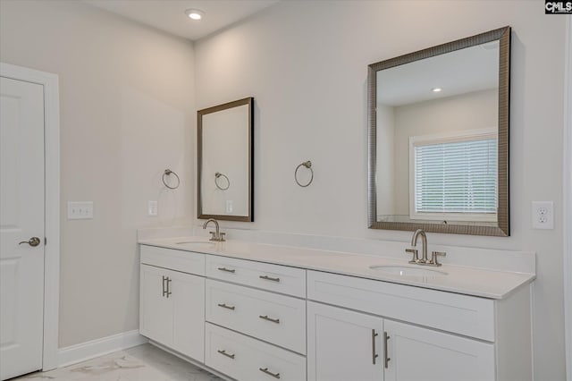 20 Belfast Ct, North Augusta, SC 29860 - bathroom featuring marble finish flooring, double vanity, and recessed lighting