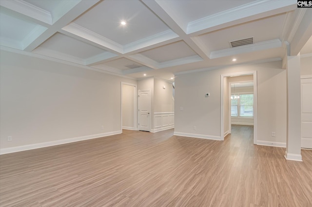 20 Belfast Ct, North Augusta, SC 29860 - unfurnished room featuring light wood finished floors, coffered ceiling, beamed ceiling, and ornamental molding