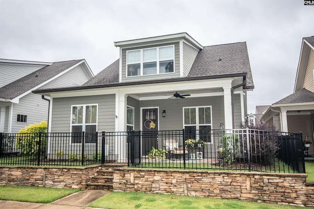 221 Coldwater Xing, Lexington, SC 29072 - view of front of home with covered porch, a shingled roof, and a ceiling fan