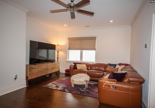 221 Coldwater Xing, Lexington, SC 29072 - living area with ceiling fan, hardwood / wood-style flooring, crown molding, and recessed lighting