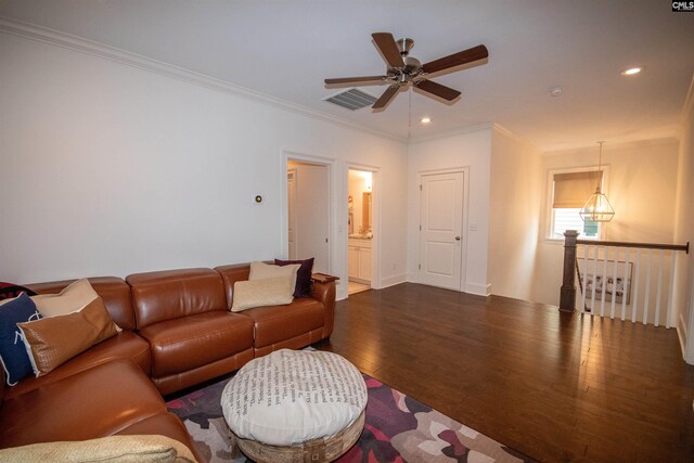 221 Coldwater Xing, Lexington, SC 29072 - living area with wood finished floors, ceiling fan, ornamental molding, and recessed lighting