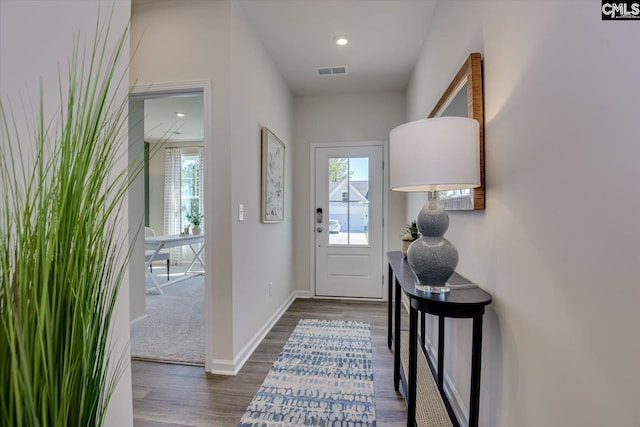 182 Scruple Way, North Augusta, SC 29860 - foyer entrance with plenty of natural light, dark wood-style floors, and recessed lighting