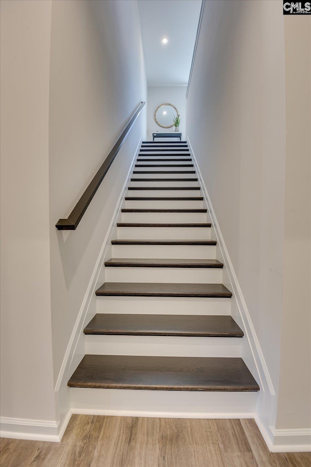 182 Scruple Way, North Augusta, SC 29860 - stairs featuring wood finished floors and baseboards