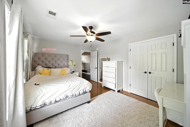 100 Morning Echo Dr, Columbia, SC 29229 - bedroom with wood finished floors, a closet, and a ceiling fan