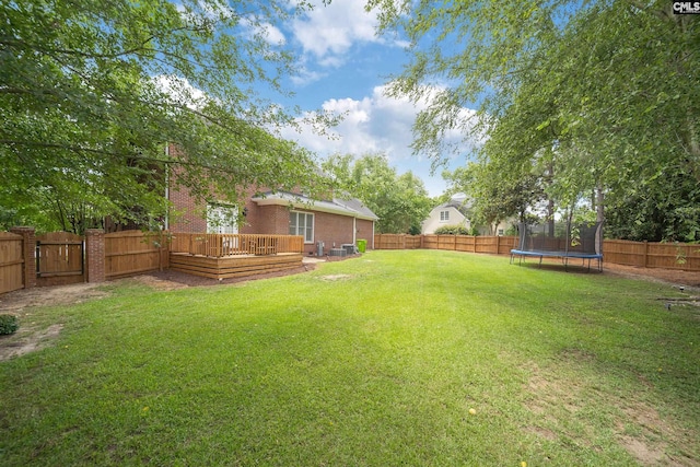100 Morning Echo Dr, Columbia, SC 29229 - fenced backyard with a trampoline, a wooden deck, and a gate