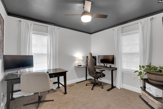 608 Byron Rd, Columbia, SC 29209 - office area featuring plenty of natural light, a ceiling fan, and carpet floors