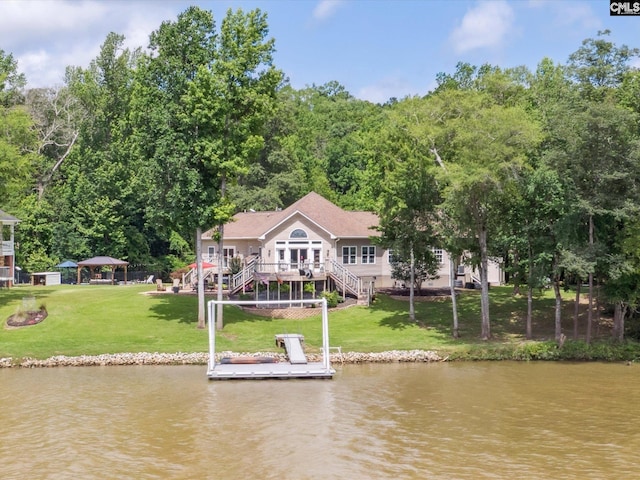 887 Living Waters, Great Falls, SC 29055 - back of house featuring a water view, a yard, and stairs