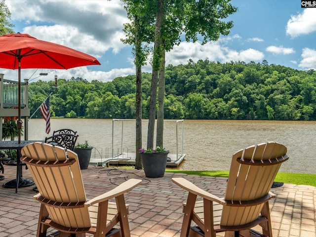 887 Living Waters, Great Falls, SC 29055 - view of patio featuring a water view and a view of trees
