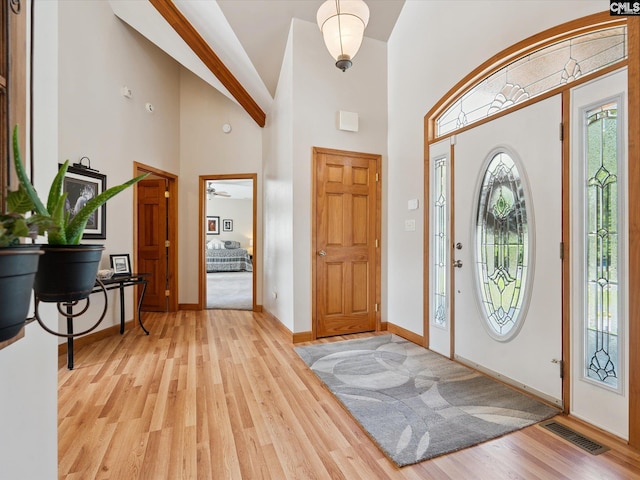 887 Living Waters, Great Falls, SC 29055 - entryway featuring light wood-type flooring and high vaulted ceiling