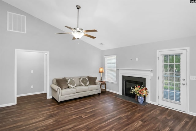821 Burnview Ln, Chapin, SC 29036 - living area featuring wood finished floors, healthy amount of natural light, ceiling fan, and high vaulted ceiling
