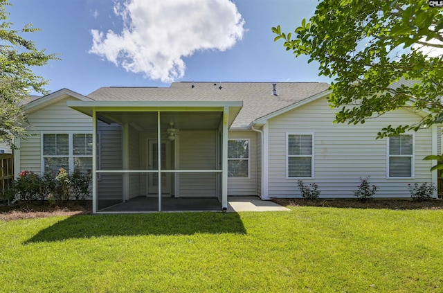 821 Burnview Ln, Chapin, SC 29036 - rear view of house with a sunroom, a patio, ceiling fan, and a lawn