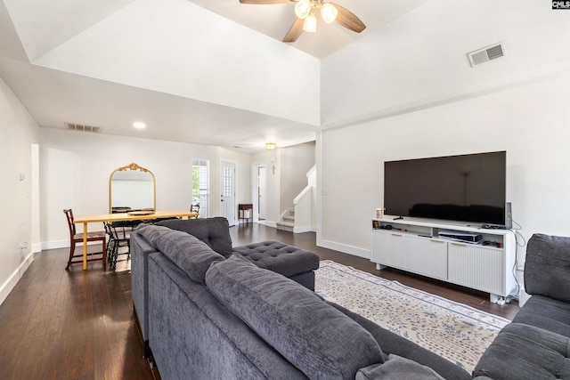 103 Faircrest Way, Columbia, SC 29229 - living area featuring stairway, dark wood-type flooring, ceiling fan, and recessed lighting